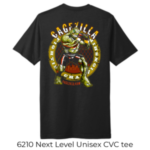 6210 Next Level Universal CVC tee Cagezilla Anthro Back-Left Chest