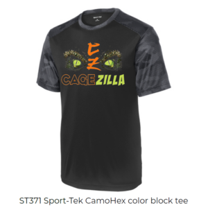 ST371 Sport Tek Camo Hex Color Block Tee-CageZilla Black-Iron Grey