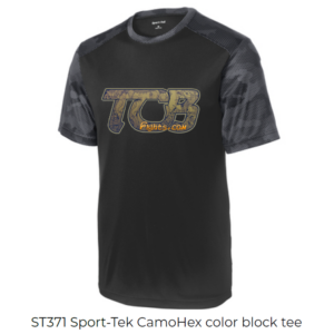 ST371 Sport Tek Camo Hex Color Block Tee TCB Black-Iron Grey