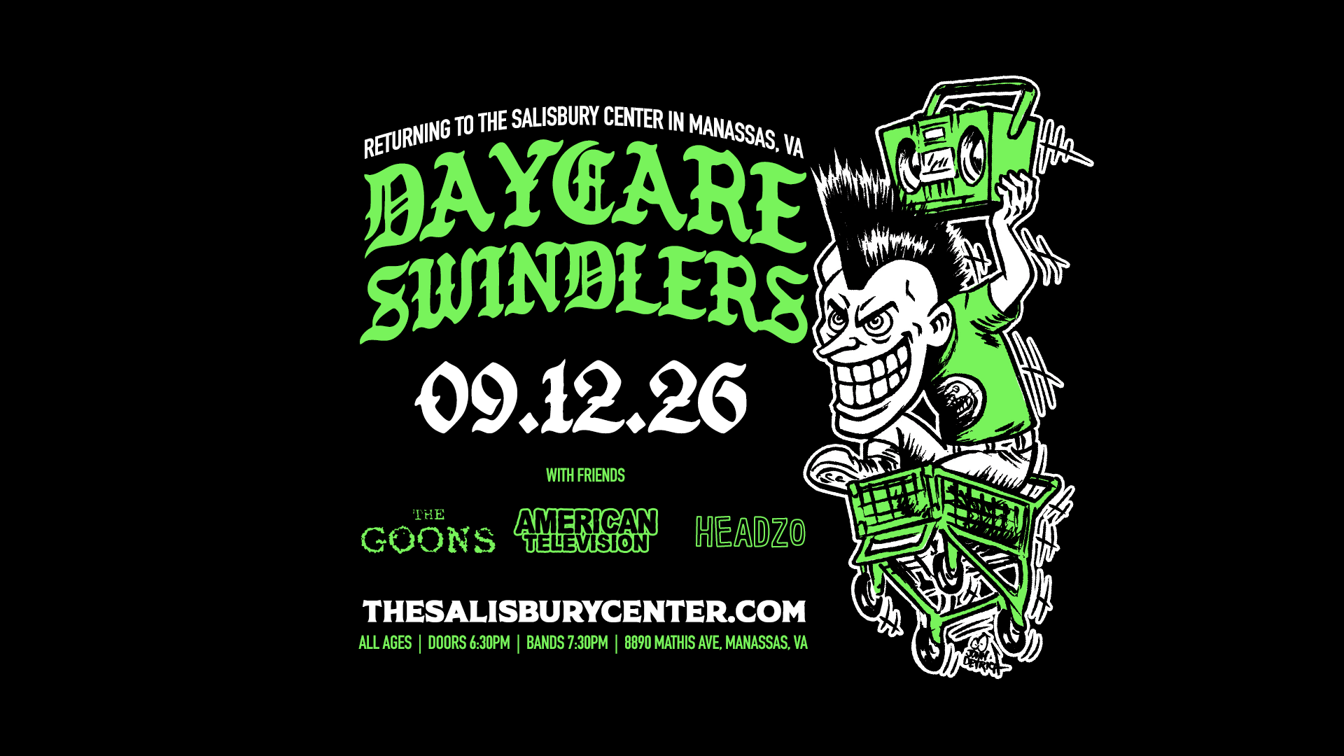 Day Care Swindlers, American Television, The Goons and Headzo LIVE September 12th at The Salisbury Center